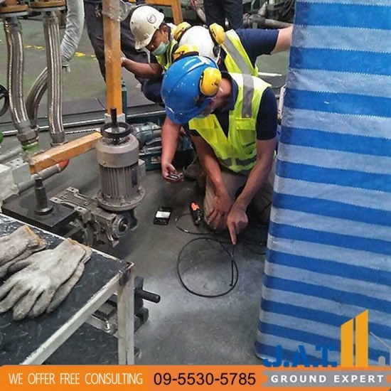 รับซ่อมพื้นทรุด - เจ.เอ.ที. กราวด์ เอกซ์เพิร์ท - งานเกร้าท์ปิดโพรงใต้ฐานเครื่องจักร